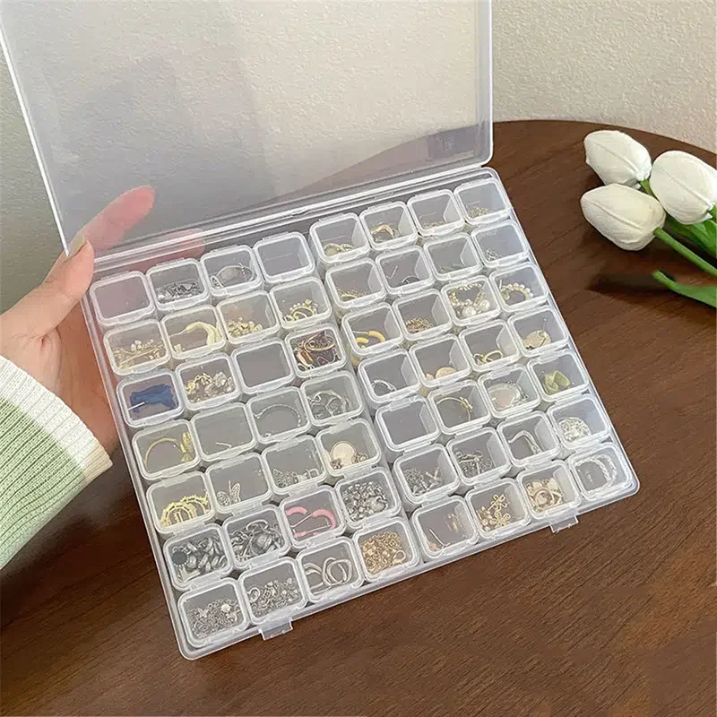 

56 Grids Plastic Transparent Detachable Jewelry Box, Earrings Box, Multi-grid Nail Art Organizer Case