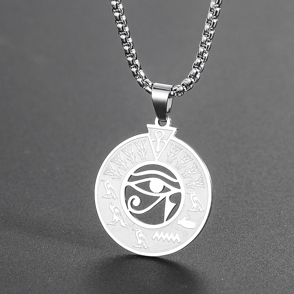 

Fashion Eye of Horus Charm Egyptian Hieroglyphics Pendant Necklace for Women Men Lucky Auspicious Stainless Steel Jewelry Gift