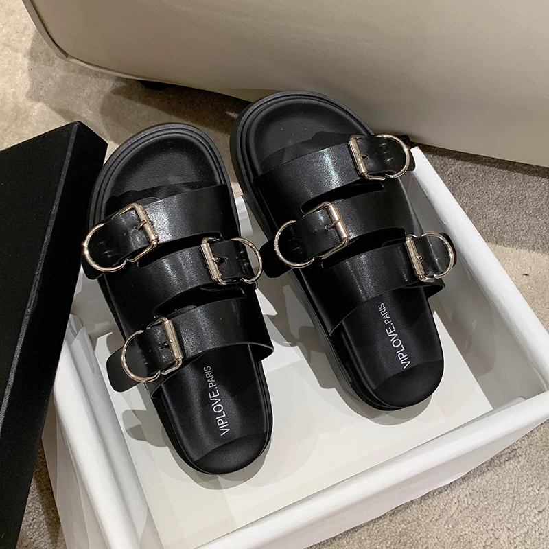 Women's Summer Chunky Slippers 2023 Fashion Thick-Bottom Sandals Flip Flops Wedges Buckle Slippers Platform Beach Slides Zapatos