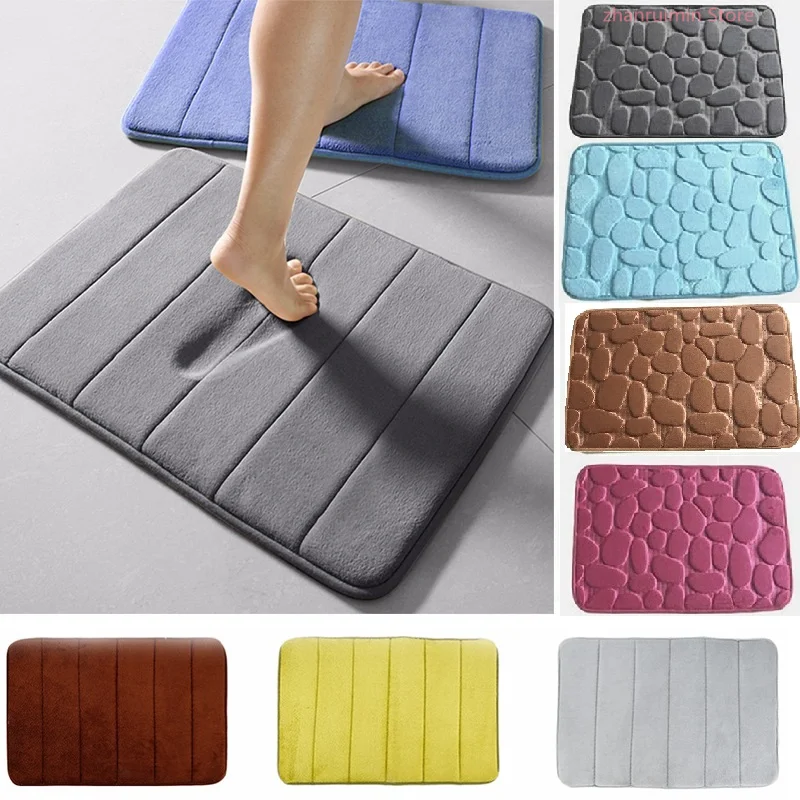 

40x60cm Home Bath Mat Coral Fleece Bathroom Carpet Water Absorption Non-slip Memory Foam Absorbent Washable Rug Toilet Floor Mat