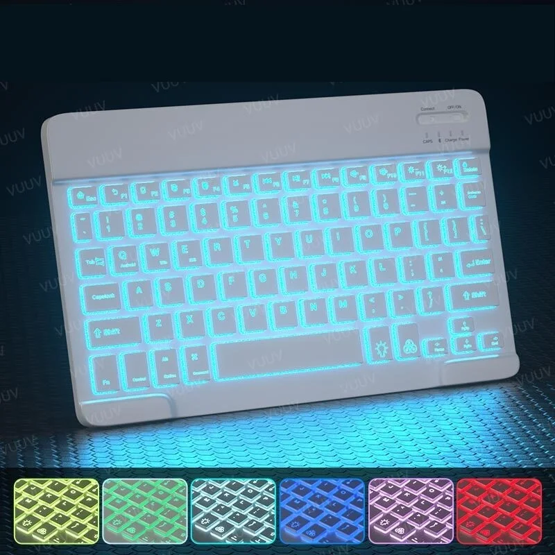 

Rainbow Backlit iPad Keyboard For Tablet Phone Laptop Spanish Russian Portuguese Wireless Bluetooth Keyboard For Xiaomi Samsung