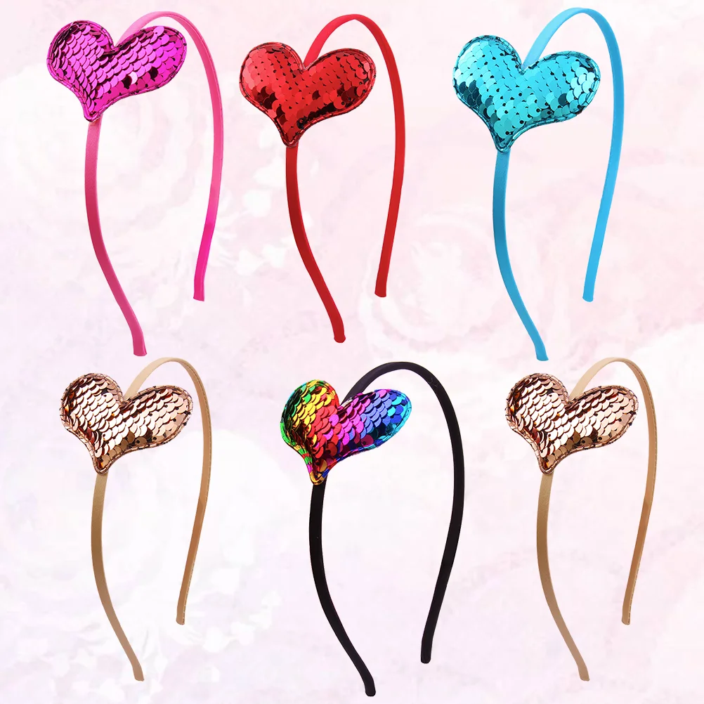 

6 PCS Sequin Heart Headband Hair Women Headwear Headbands Accessories Girl Hoop