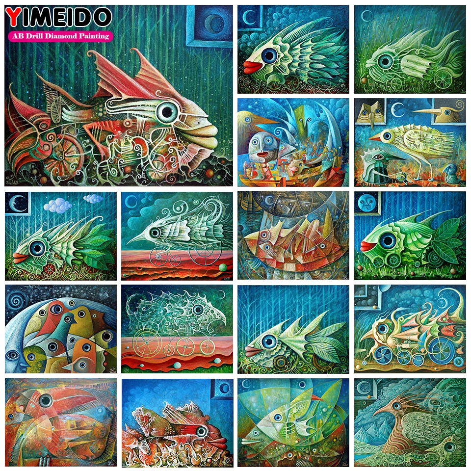 

YIMEIDO AB Diamond Embroidery Abstract Fish Mosaic Picture of Rhinestones 5d Diamond Painting Animal Cross Sticth Needlework