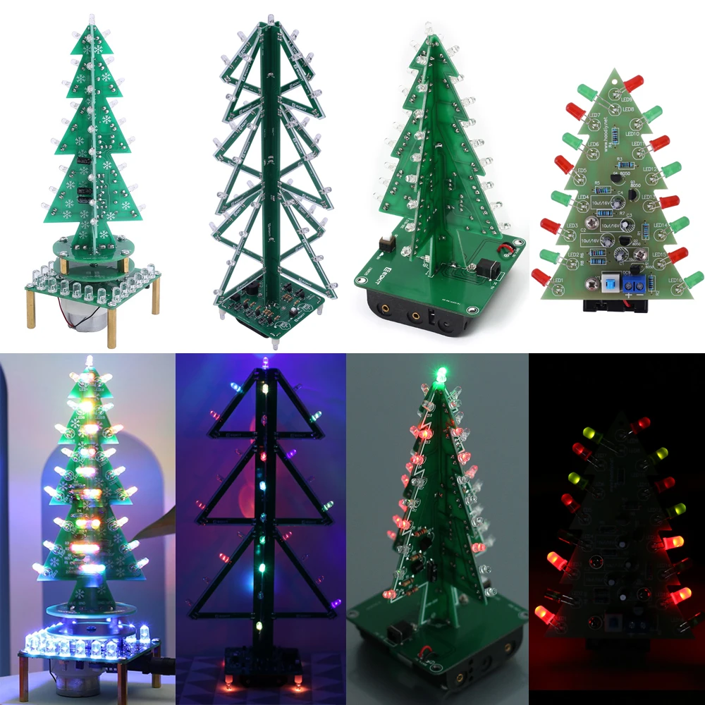 

DIY Kit RGB Auto-Rotate Music Christmas Trees LED Kit Flash LED Light Circuit Module Flashing Breathing Light Soldering Training