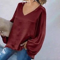 trendy autumn blouse satin soft solid color women blouse women top pullover top