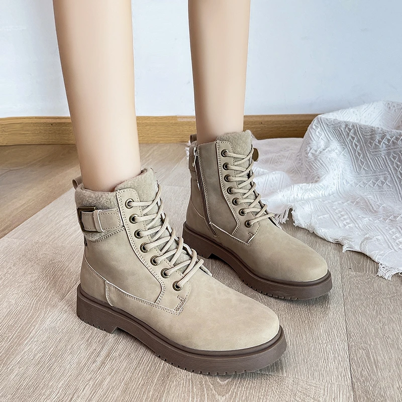 Women's Casual Boots Autumn and Winter New Low-heeled Thick-soled Boots Outdoor Fashion Lace-up Comfortable Women's Short Boots