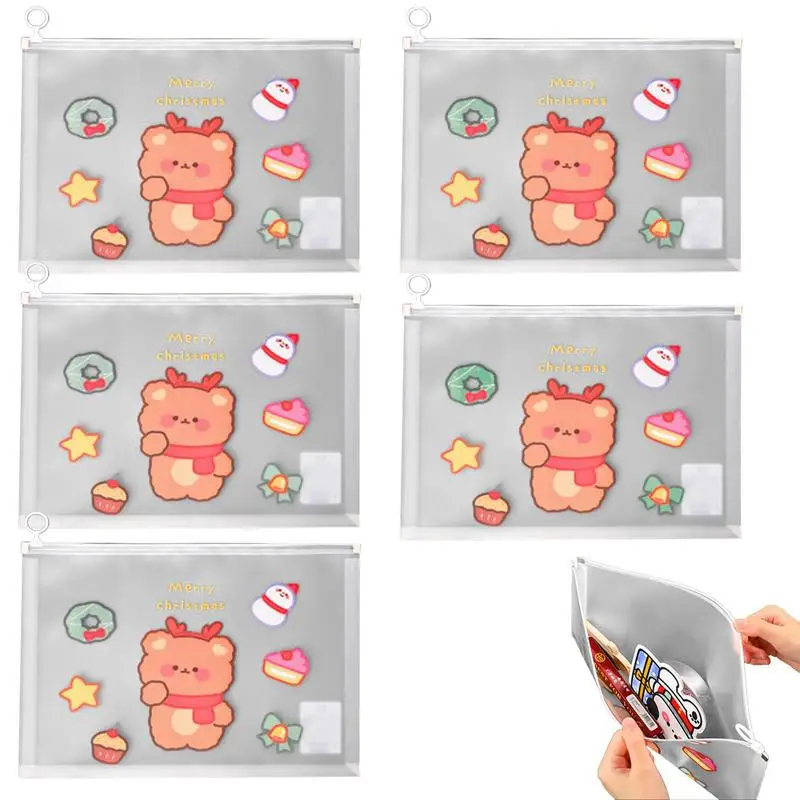 

A4 Zipper Pouch A4 File Storage Bag 5PCS A4 Zippered Storage Bags For School Students Office Supplies Christmas Themed Design
