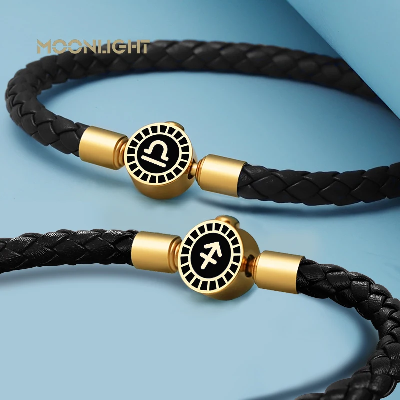 Браслет с подвесками MOONLIGHT 12 созвездий 4 8 мм плетеный кожаный браслет Овен Gemini Leo