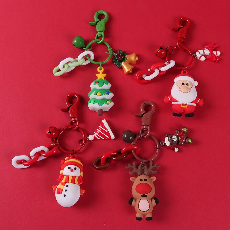 

Christmas Series Cartoon Car Key Chain Bag Ornaments Santa Elk SnowmanChristmas Tree Cute Pendant Children's Toys Christmas Gift