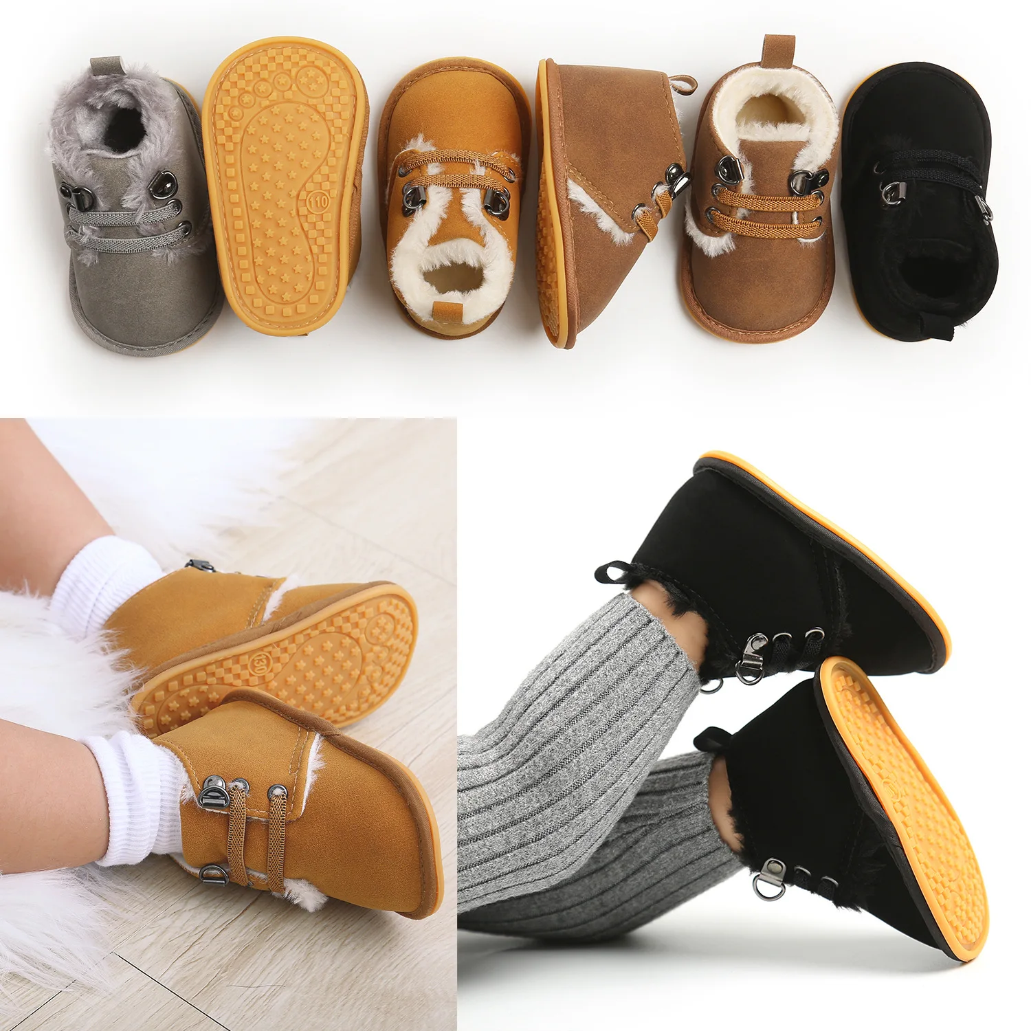 

Winter Warm Newborn Toddler Boots baby Boys Shoes Soft Sole Fur Snow Boots 0-12M
