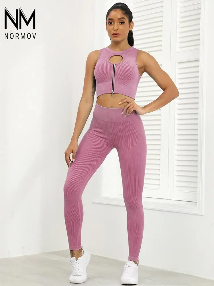 

Комплект Спортивный NORMOV женский бесшовный, укороченный топ на молнии, бюстгальтер, леггинсы с высокой талией, одежда для воркаута и фитнеса,...