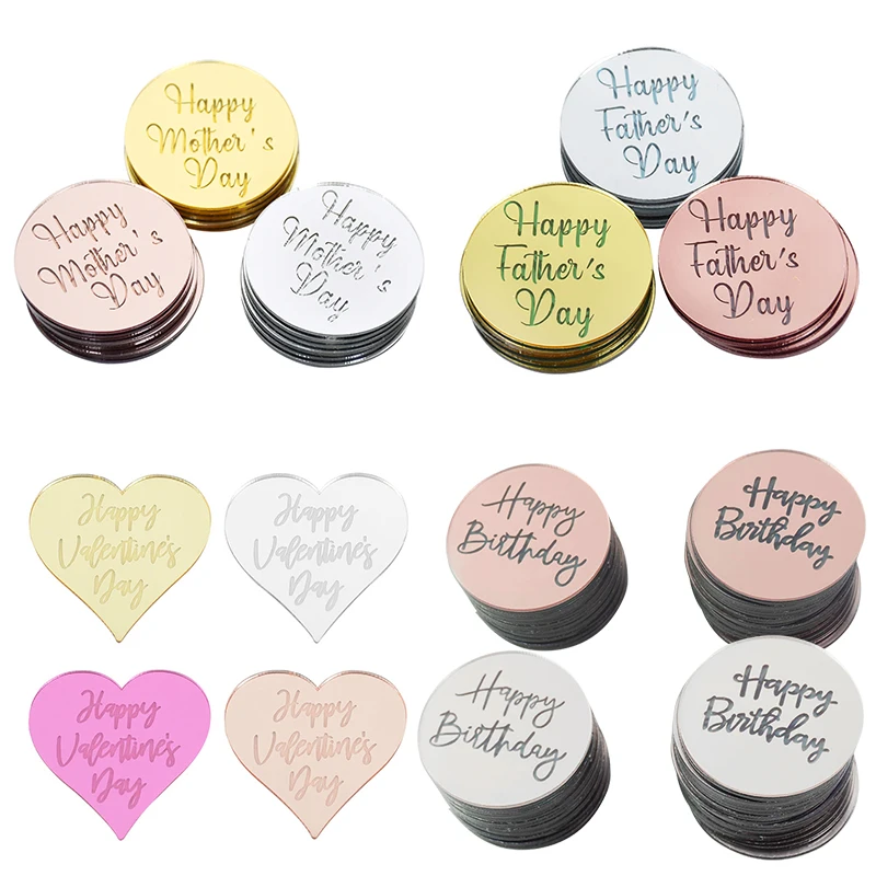 

5/10 Pcs Happy Mother's Day Father's Day Cupcake Topper Kids Birthday Valentine's Circle Cake Topper Cake Decorating Supplies