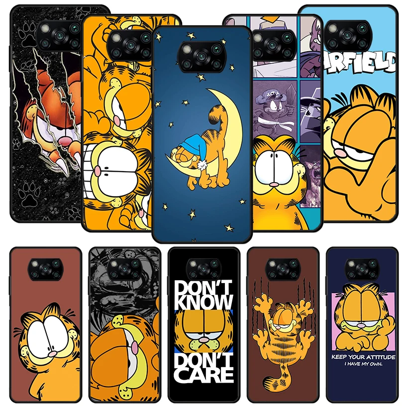 

Cartoon G-Garfield Black Phone Case for Xiaomi Redmi 10A 10C 10 9C 9T 9A 9 Poco X5 Pro X3 Nfc M5S M3 M2 F3 K40 Silicone Cover
