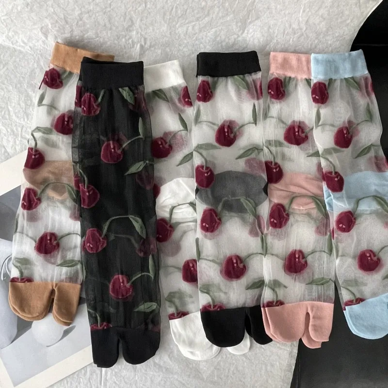 Ультратонкие прозрачные женские носки с разрезом на носках летние красные