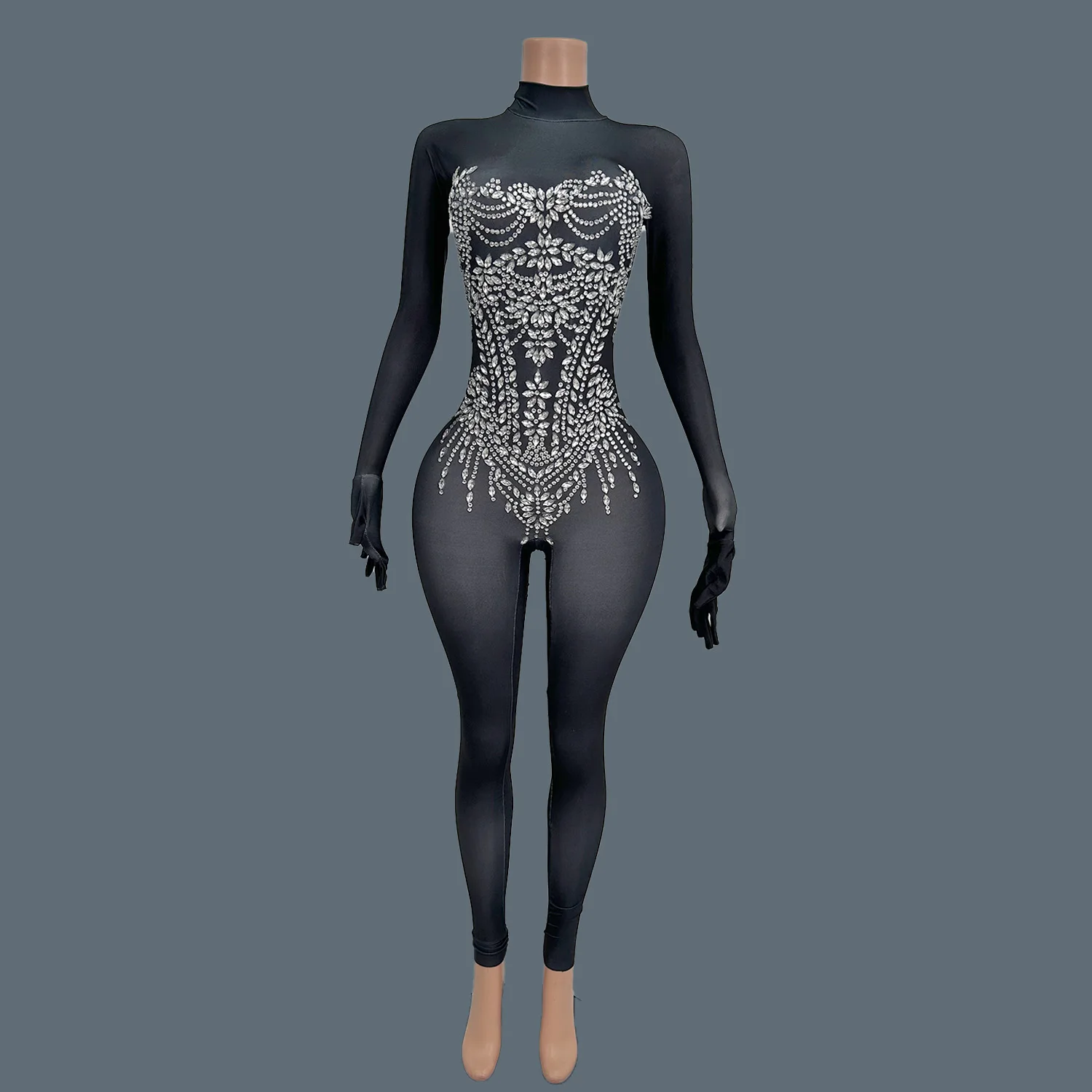 Женский сексуальный танцевальный костюм с блестящими бриллиантами комбинезон