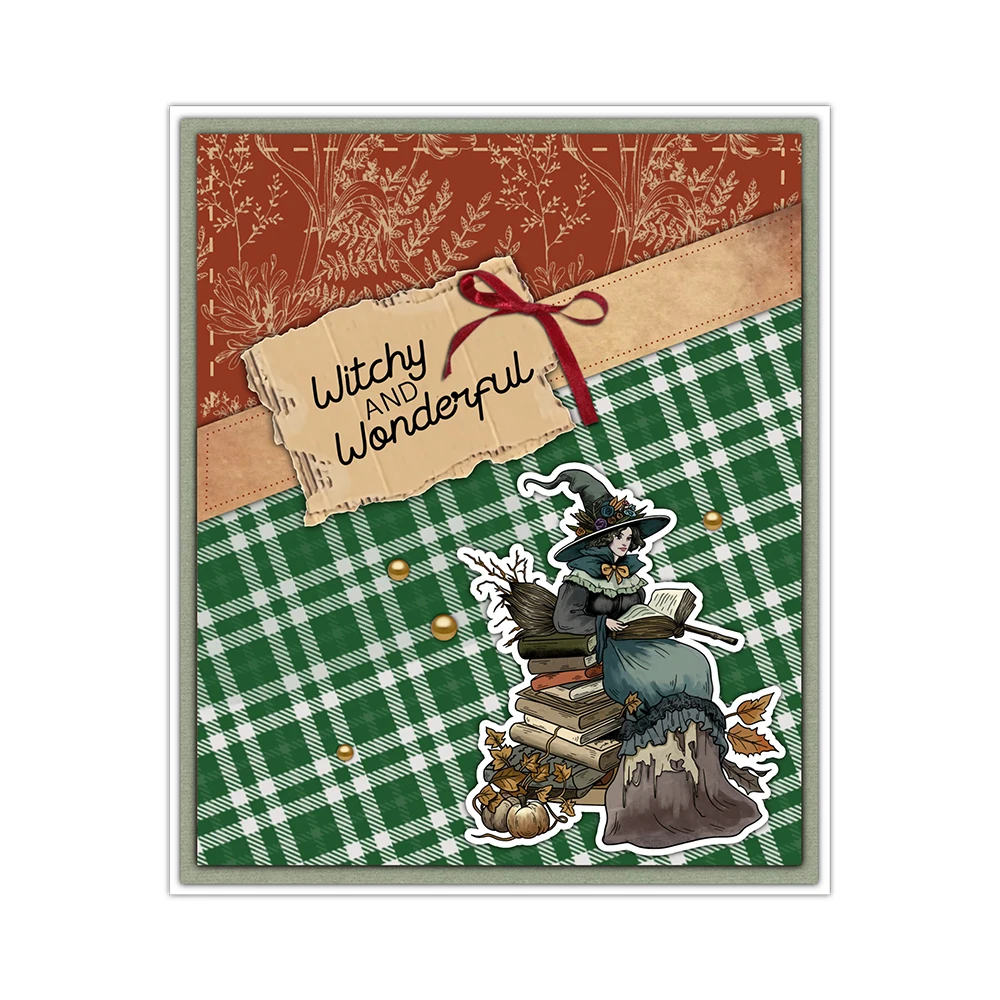 Штамп для Хэллоуина с изображением ведьмы и книг