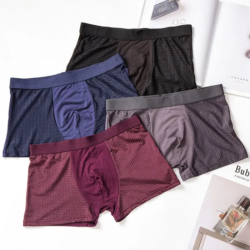 4Pcs/lot Men's Panties Men Underwear Boxershorts Ropa Interior Hombre Calzoncillos Breathable Hombre Mesh Hole Male Boxer Shorts
