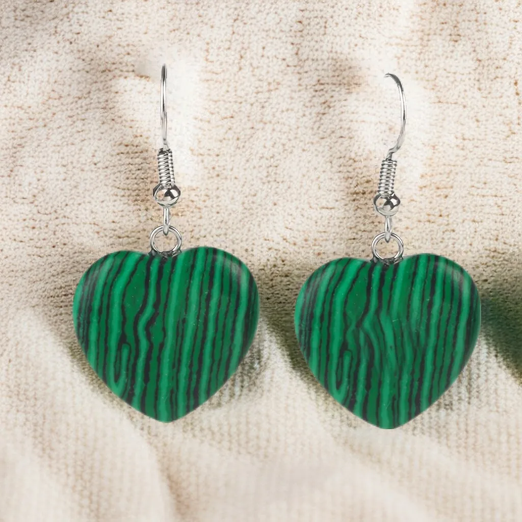 

Women's Earrings Green Malachite Summer Simple Elegant Woman Wedding Party Heart Earrings