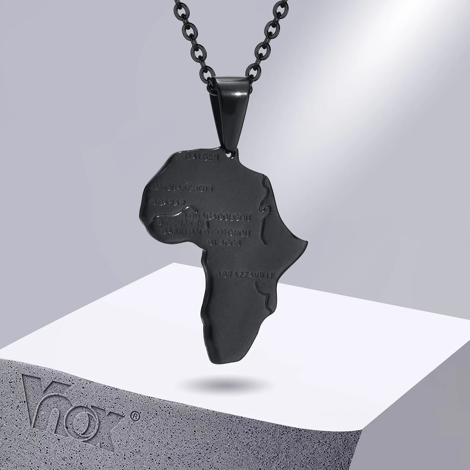 Vnox Retro Culture Africa Map Necklaces for Men Women,Tribal Ethnic African Continent Map Shaped Pendant Hiphop Jewelry