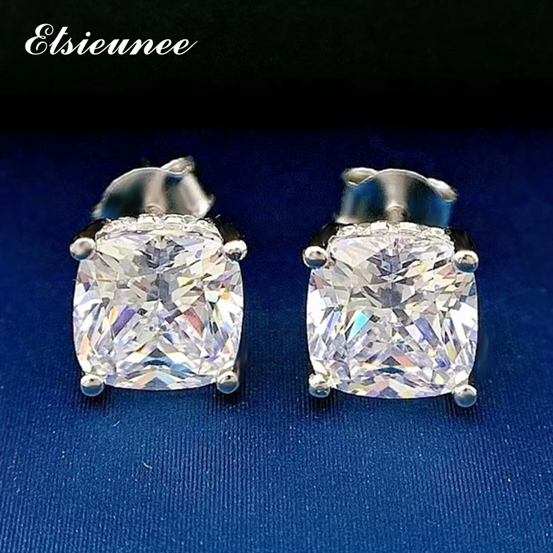 

ELSIEUNEE Sparkling 100% 925 Sterling Silver 7x7MM Simulated Moissanite Diamond Wedding Ear Stud Earrings for Women Fine Jewelry