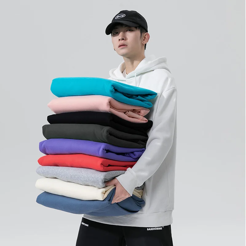 

2022 Pullover Hooded Sweater Men Spring Autumn Loose Streetwear Clothes Casual Men's Top Solid Color Sweatshirt Male