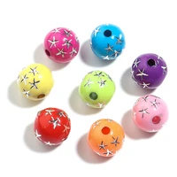100pcslot 10mm multicolor star print round acrylic beads for jewelry making loose spacer bead diy bracelet necklace wholesale