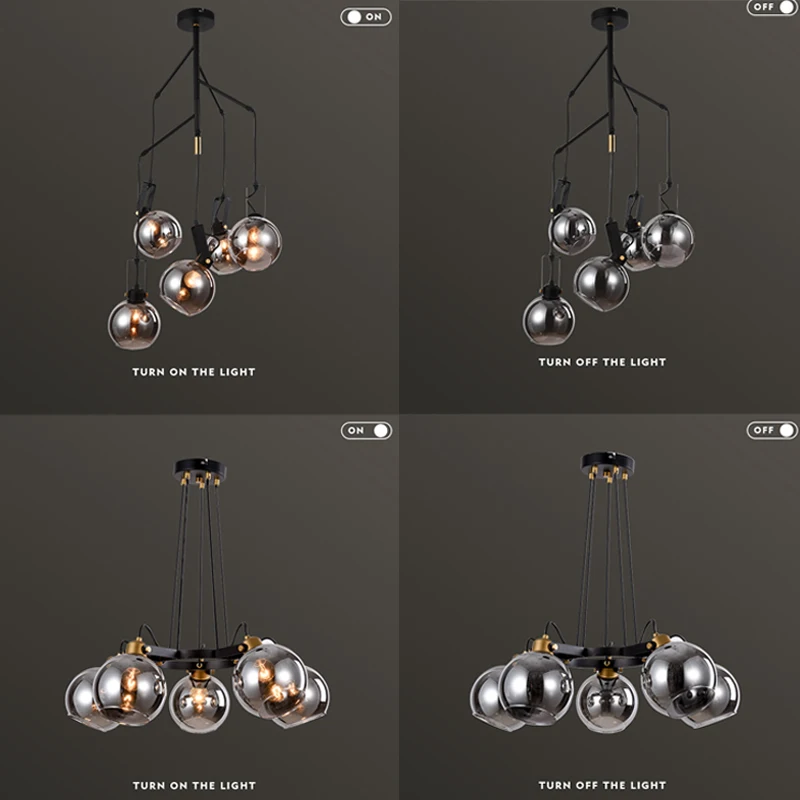 Продажа Люстра Ggбинго в скандинавском стиле, потолочная лампа для столовой, роскошные подвесные светильники из серого стекла, простые креативные с...