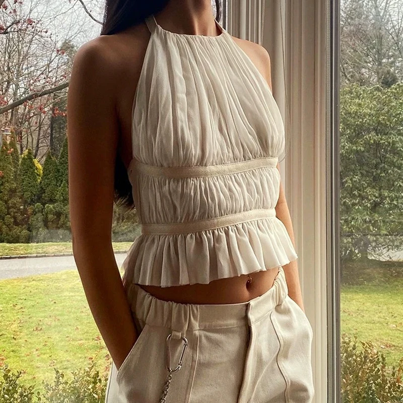 Шикарная Женская нагрудная кофта с лямкой на шее Элегантная Дамская винтажная