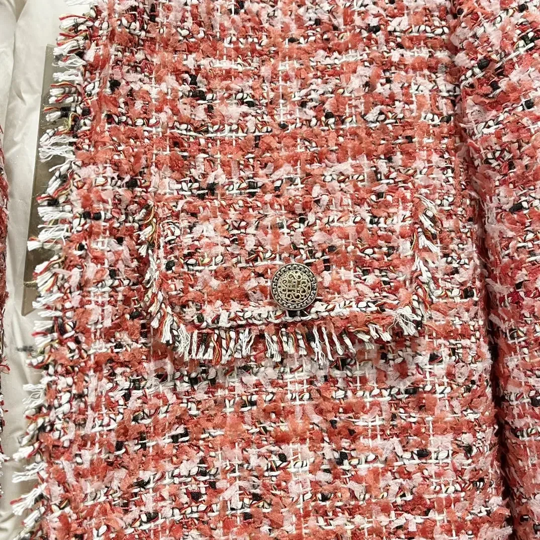 Твидовый пуховик на белом утином пуху зиму 2024 красная куртка с длинными рукавами