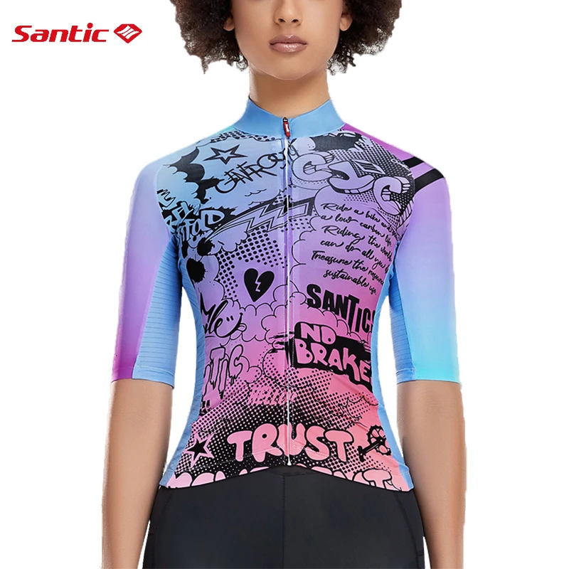Santic 2022 Summer Cycling Jersey Women Short Sleeve Breathable Quick Dry Bike Shirt Mountain Bicycle Clothing Jerseys Female