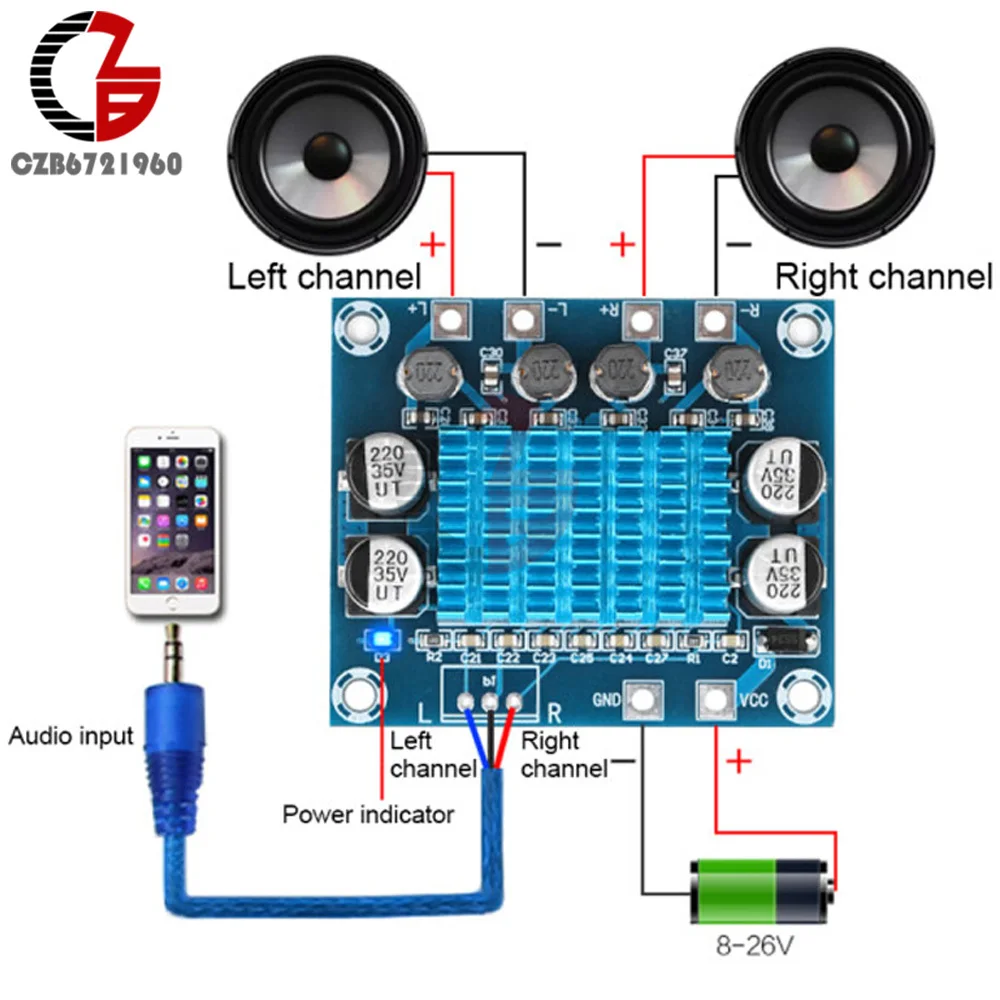 XH-A232 DC 8-26V 30W + 30W 5.1-канальный цифровой стерео аудио усилитель мощности, плата с терминалом Mp3, модуль усилителя 12V 24V