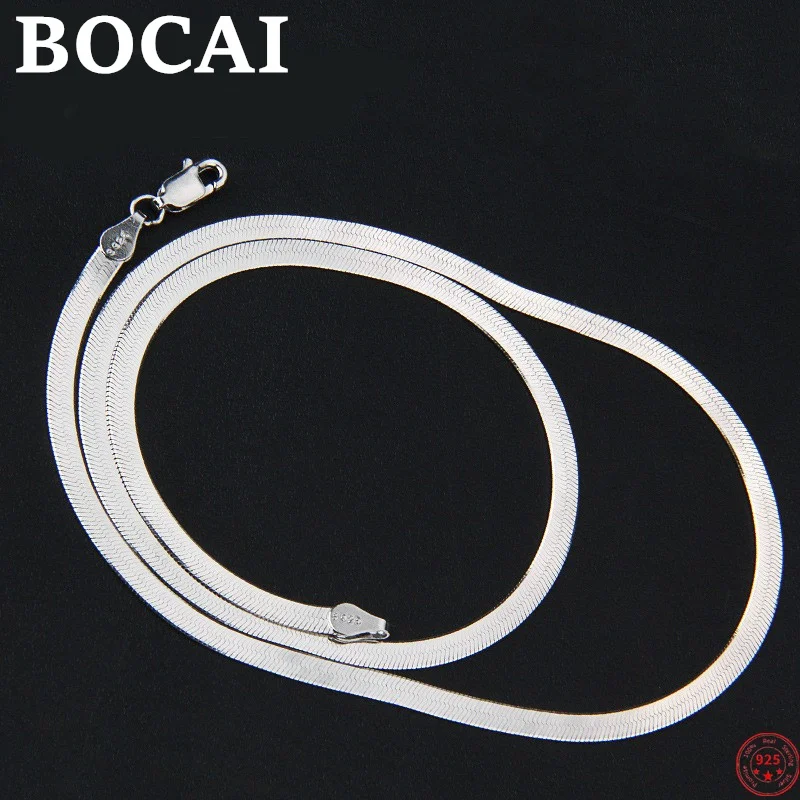 

BOCAI S925 Sterling Silver Necklace for Women Men New Fashion Flat Snake Bone Chain Blade-chain Argentum Jewelry Free Shipping