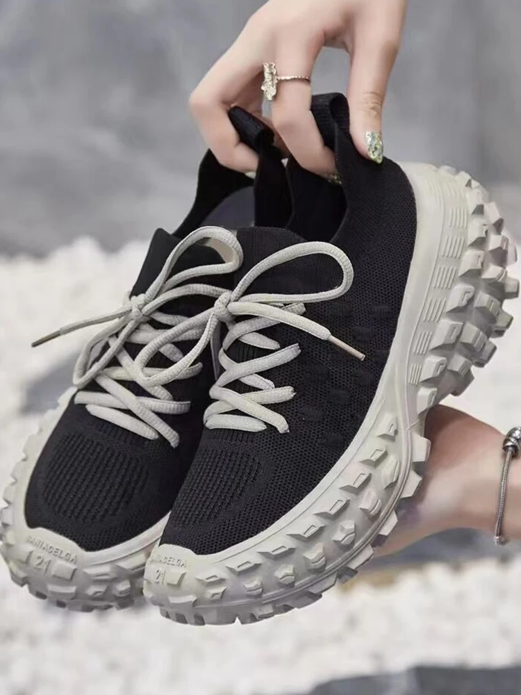 

Sneakers Flats Women Sport Running Shoes Thick Mesh Ladies Shoes Sandals 2022 Spring Summer New Breathable Lace-up Women Shoes
