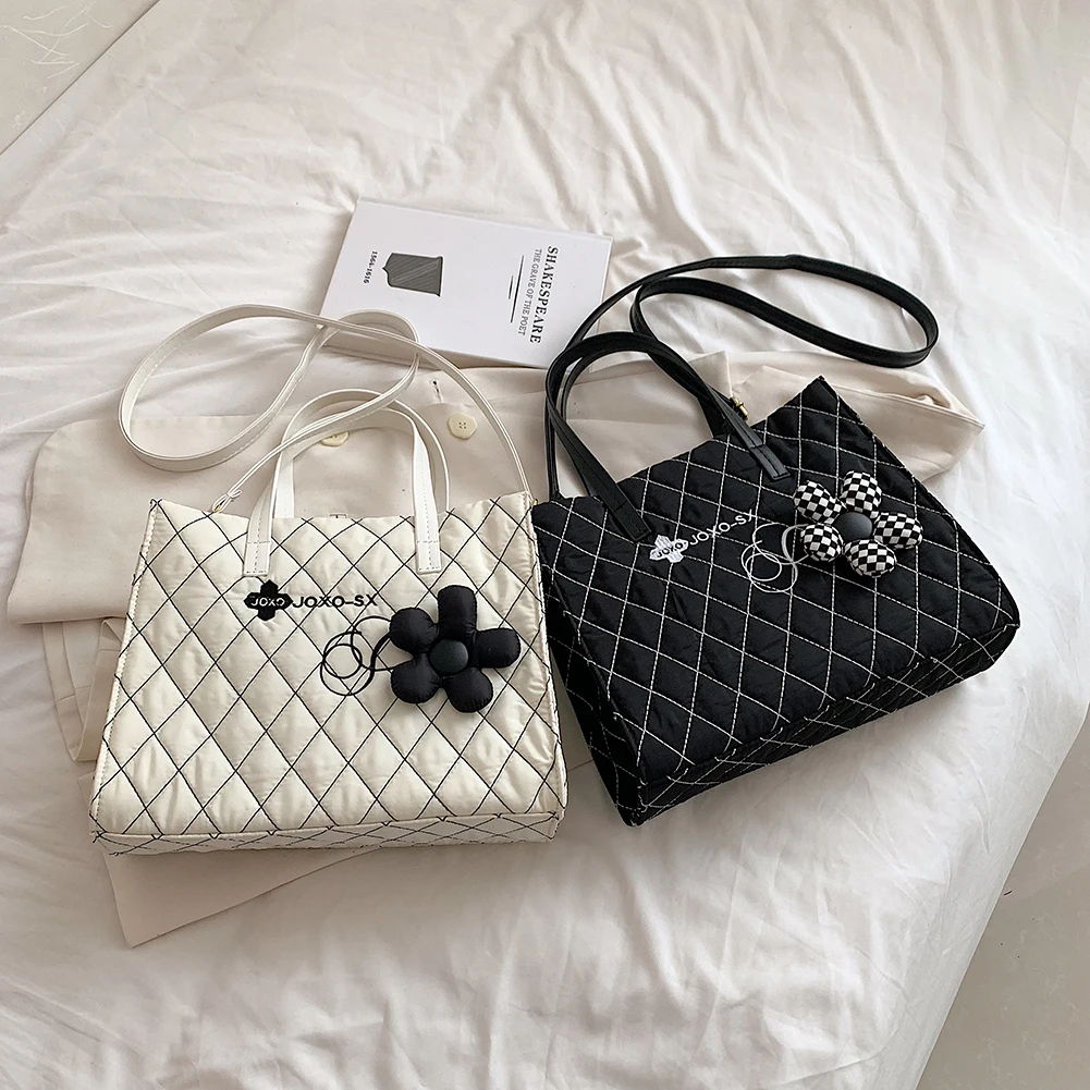 

Сумка на плечо женская с верхней ручкой, Модный саквояж в клетку с цветами, простая повседневная вместительная сумочка на молнии, кросс-боди