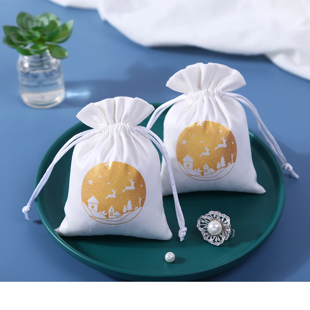 100pcs White Suede Velvet Jewelry Drawstring Bags Custom Jewellery Packaging small Pouch Personalized your Logo Premium Flannel