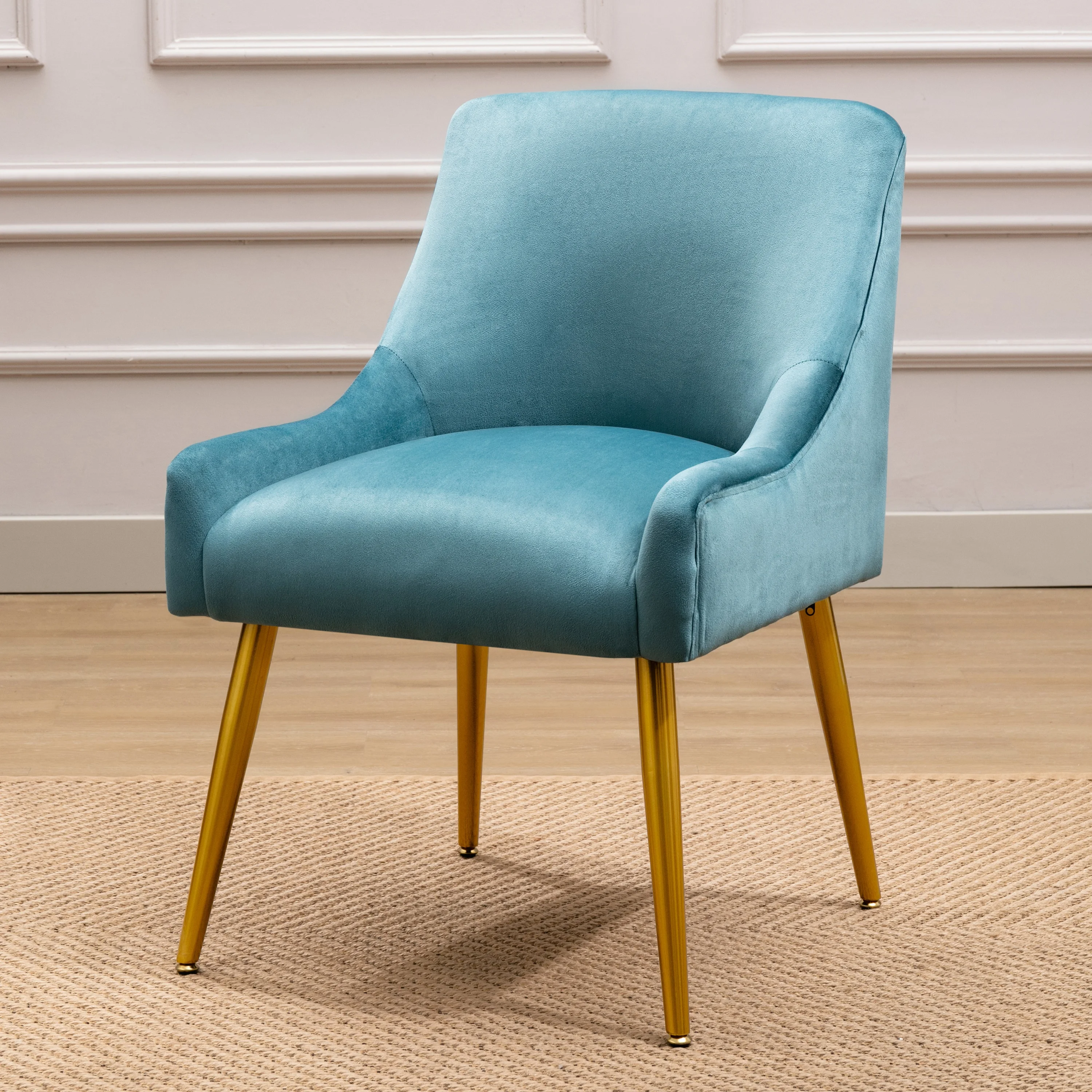 

Home Furniture Modern Velvet Wide Side Chair With Swoop Arm Metal Legs Club Bedroom Living Room Meeting Room Office Study Teal