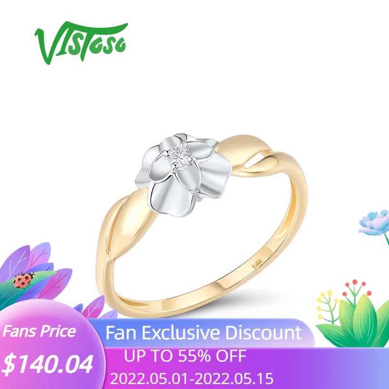 

VISTOSO Pure 14K 585 Two-Tone Gold Ring For Women Diamond Elegant Flower Rings Anniversary Engagement Wedding Gift Fine Jewelry