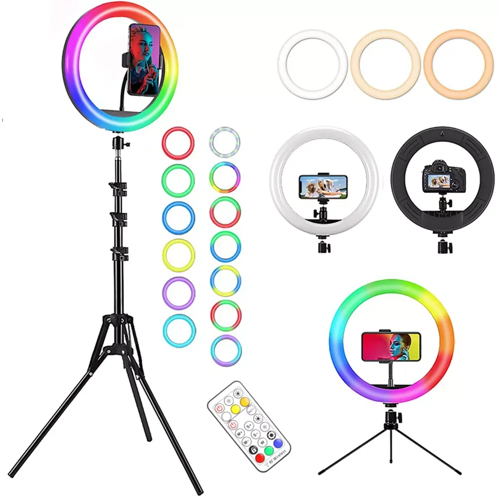 

RGB LED Selfie Ring Light with Tripod Stand Phone rgb Ring Lamp USB Ringlight for Youtube Tiktok Video Photography studio