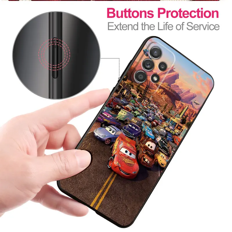 Lightning Mcqueen Disney Cars Black Soft Case for Samsung Galaxy A22 A32 A33 A72 A53 A52 A21s A71 A31 A51 A13 A23 Luxury Cover images - 6