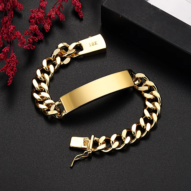 

18k Gold Square 10mm Cuba Chain Bracelets For Women Men Party Luxury Fine Jewelry Christmas Free Shipping Offers 2022