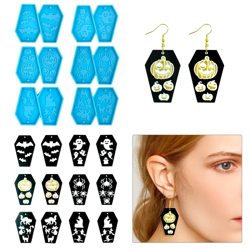 

1/6Pcs Earrings Pendant Silicone Mold Halloween Series Coffin Shaped Charms Molds for Making Pendants Supply DIY Tool
