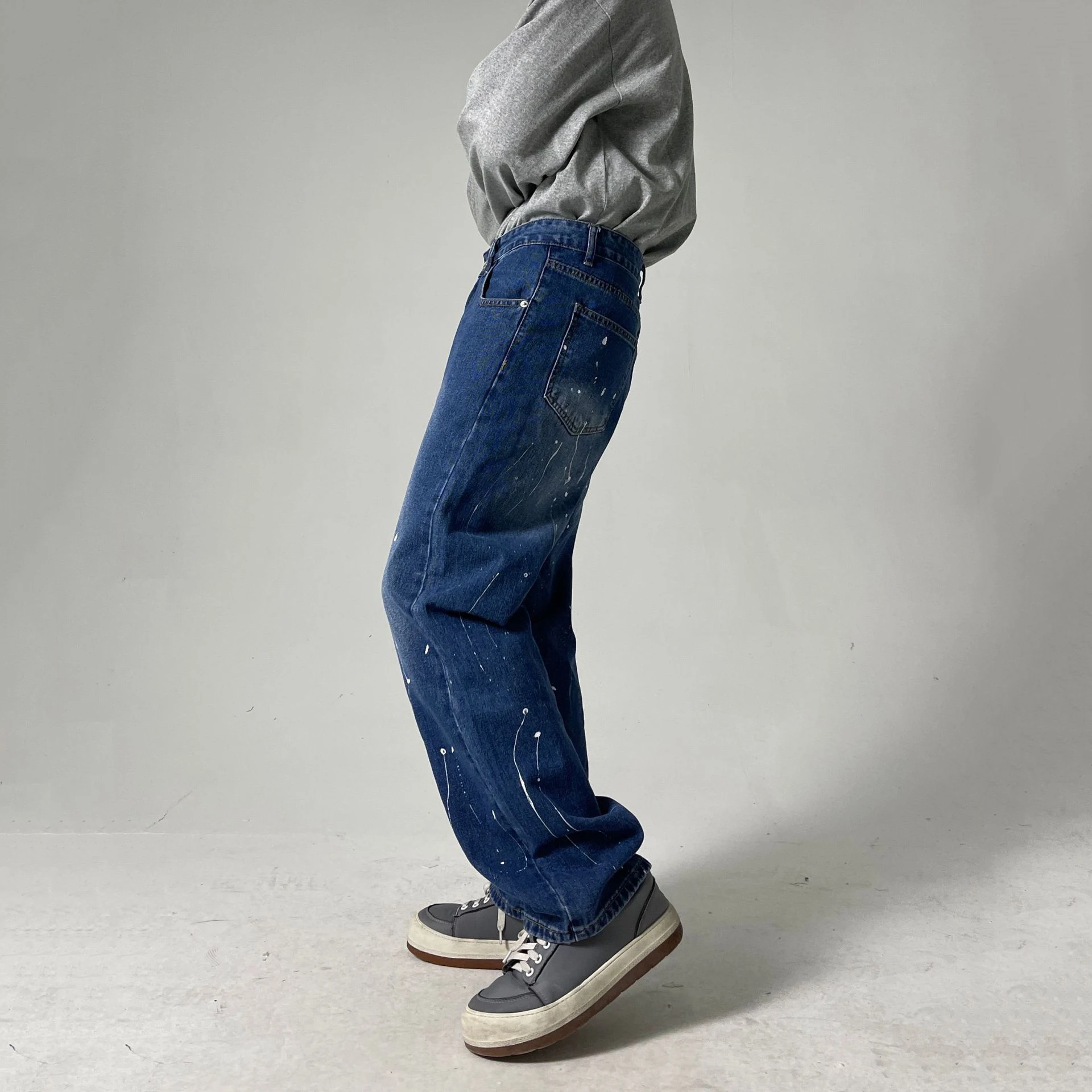 Korean Version of Jeans Men's Hand-painted Splashed Ink Painted Loose Trend Straight Trousers Men's Pants Street Men's Clothing