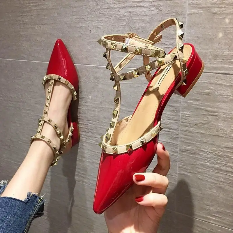 

Classic Rivet Women Sandals Fashion Thick Heels High Heels Baotou One Word Buckle Ladies Sandals Sexy Pumps Women Shoes 2023 New