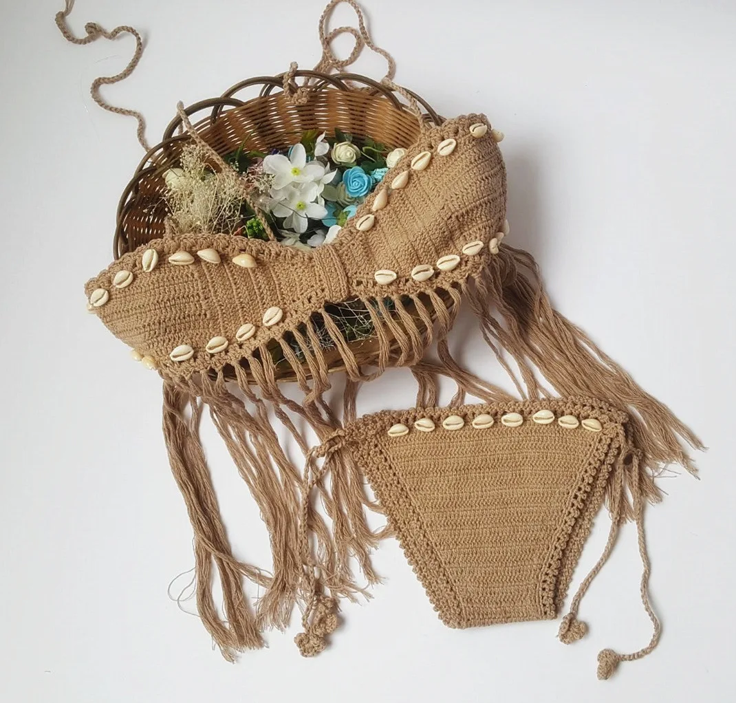 

New European and American Fashion Women's Beach Leisure Slim Two-piece Tassel Bikini