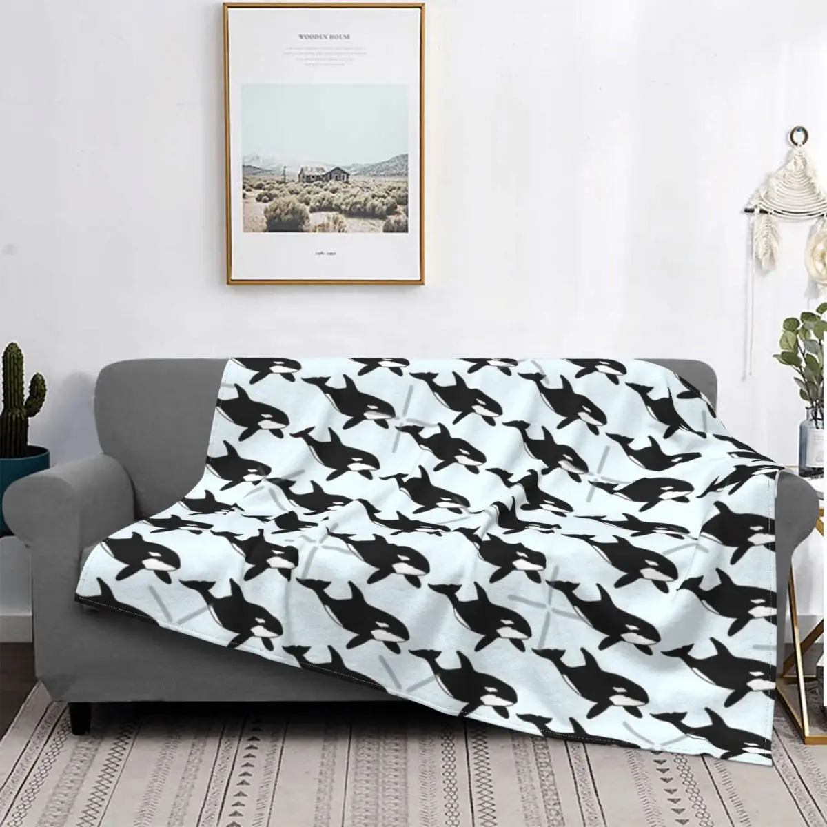 

Orca Whale-colcha a cuadros para cama, manta de muselina, colcha, 220x240
