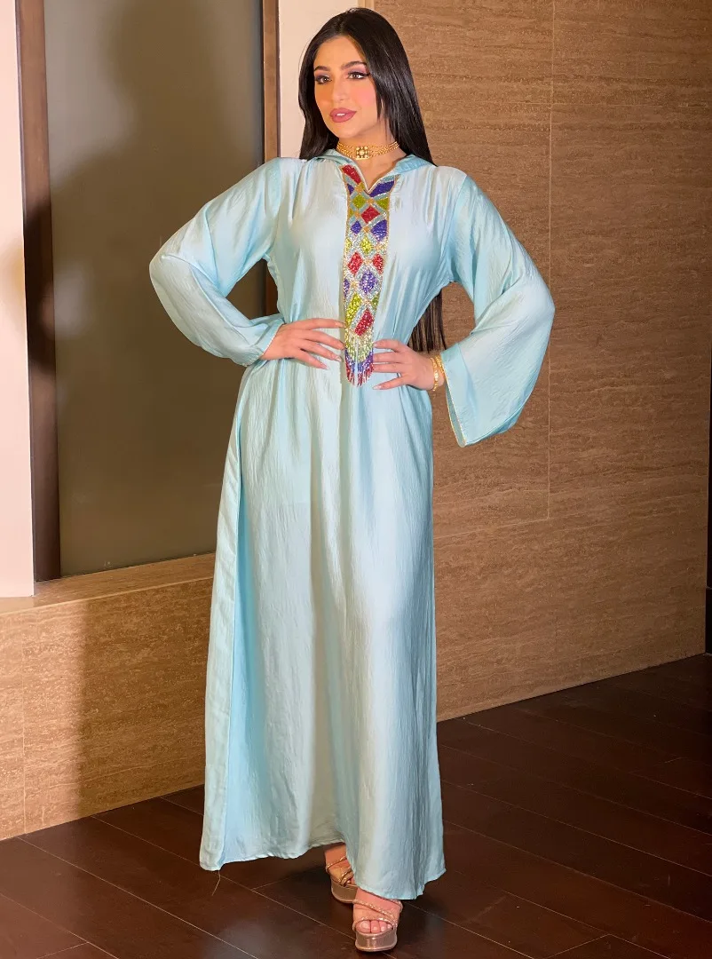 Мусульманская Мода с капюшоном горячая распродажа женский халат с бахромой Новинка Abaya женская одежда турецкое платье Jalabiya марокканское