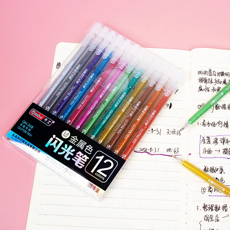 Гелевые ручки с блестками 1 0 мм 12 цветов