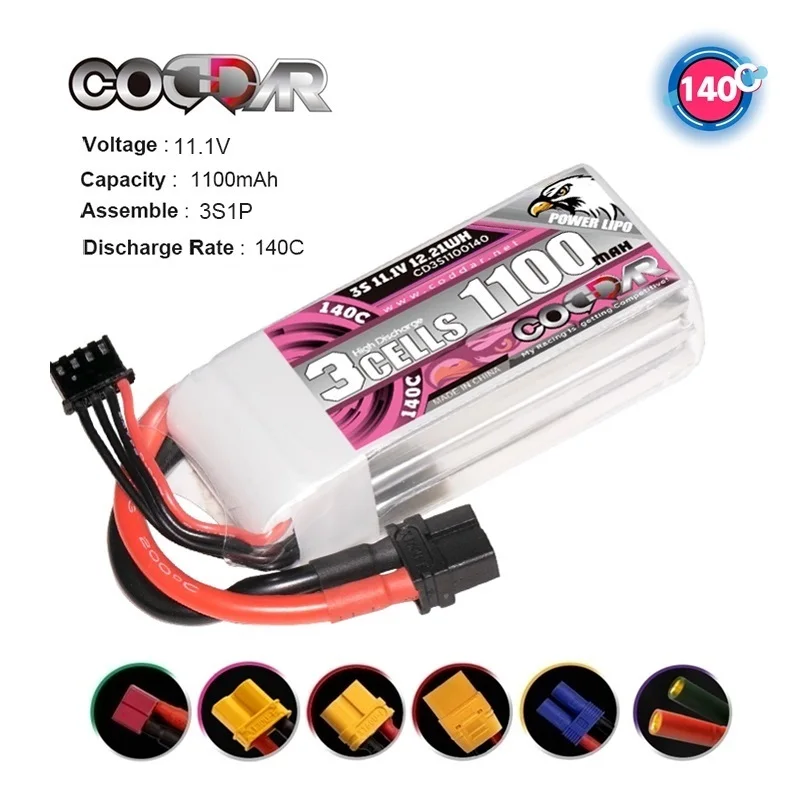 

CODDAR 3s 11.1V 1100mAh MAX 280C LiPo Battery For RC Helicopter Quadcopter Boat Drones Spare Parts 140c Battery with XT60 Plug