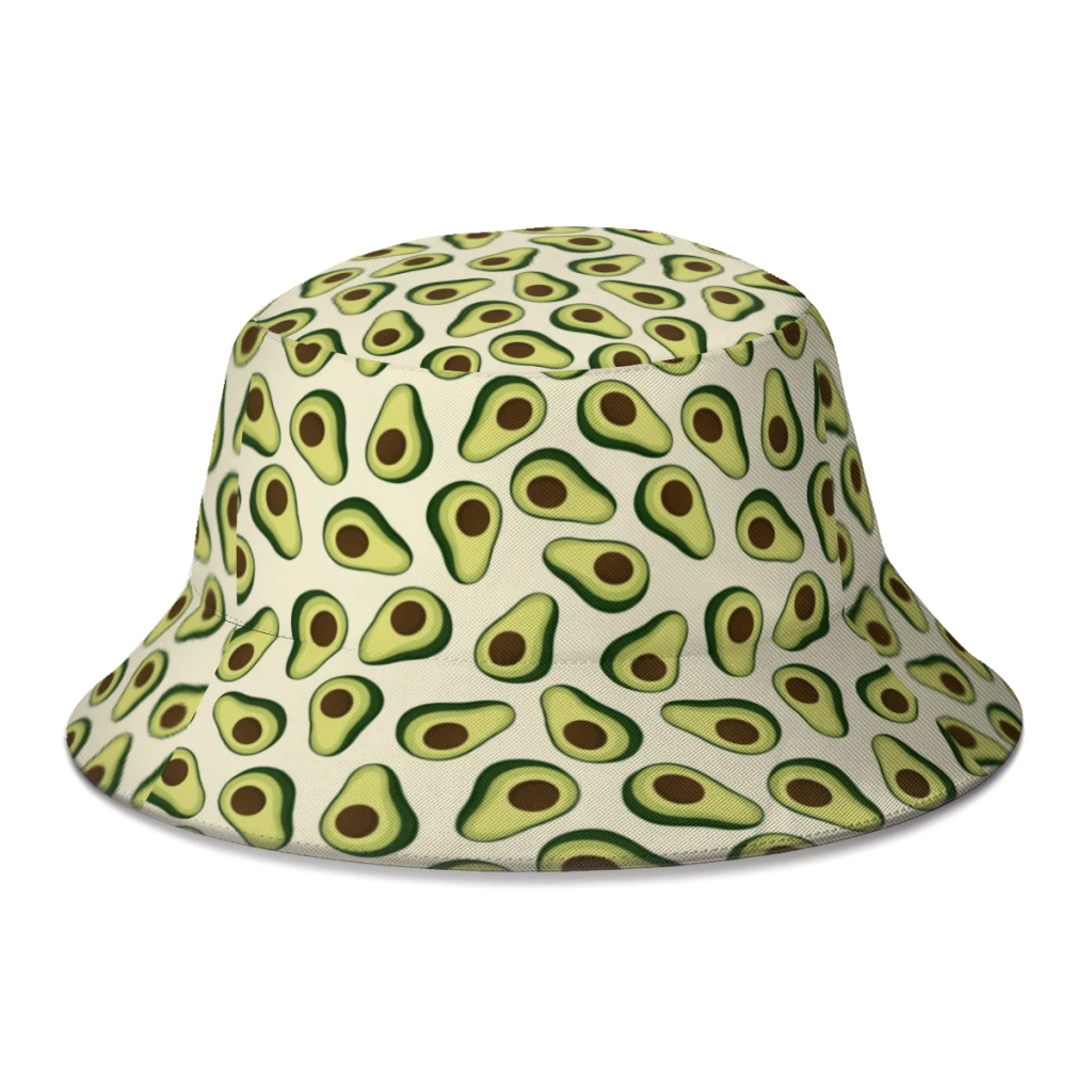 

2022 New Summer Avocado Seamless Pattern Bucket Hat for Unisex Beach Foldable Bob Fishing Fisherman Hats Girls Boys Sun Cap