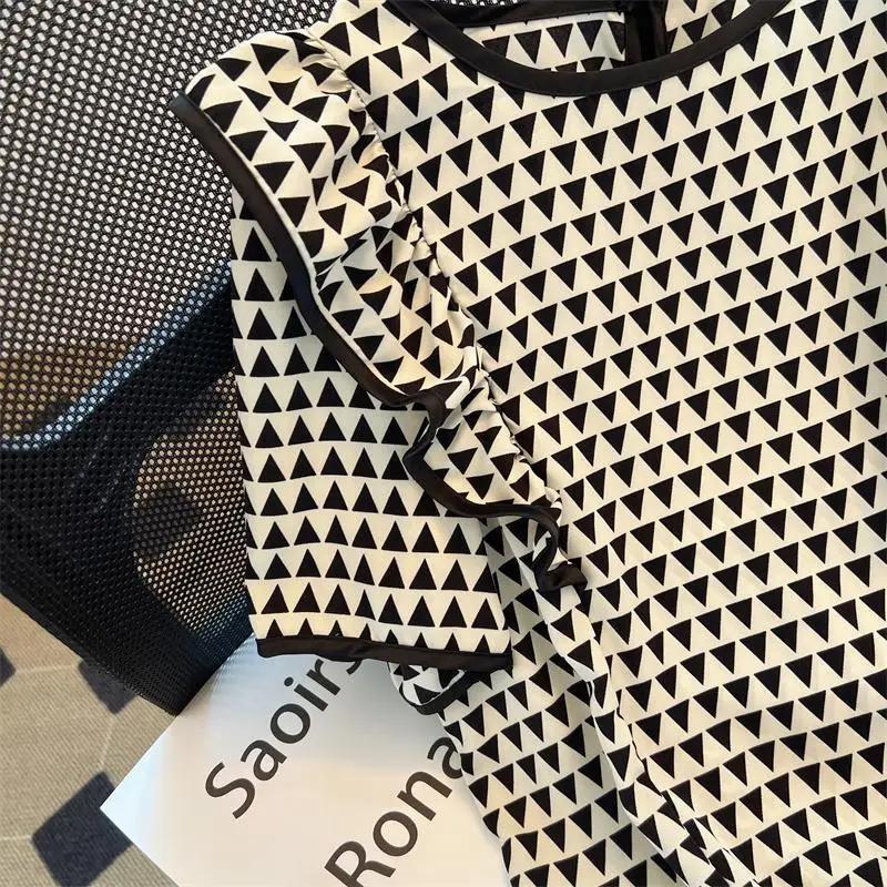 Шифоновая Блузка с оборками на плечах женская летняя свободная модная